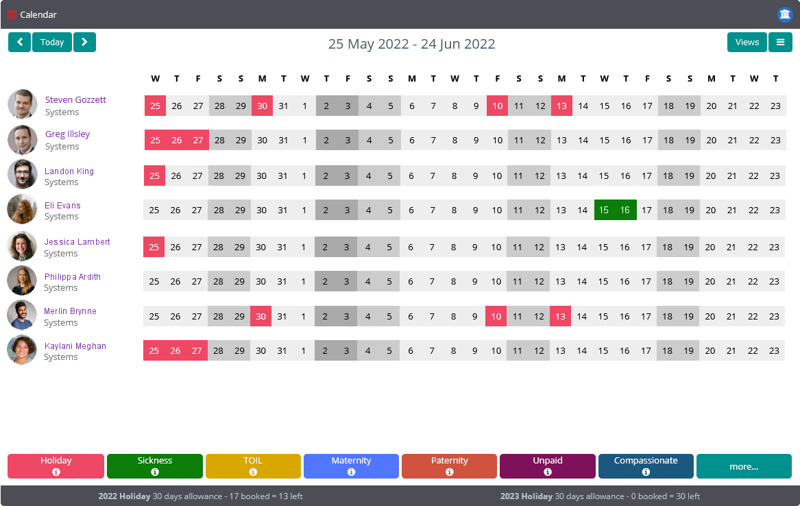 Book a Day Off Leave Management System: Staff Calendar View